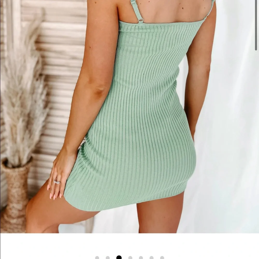 Brand new! Nanamacs ribbed dusty sage mini bodycon - Picture 2 of 7
